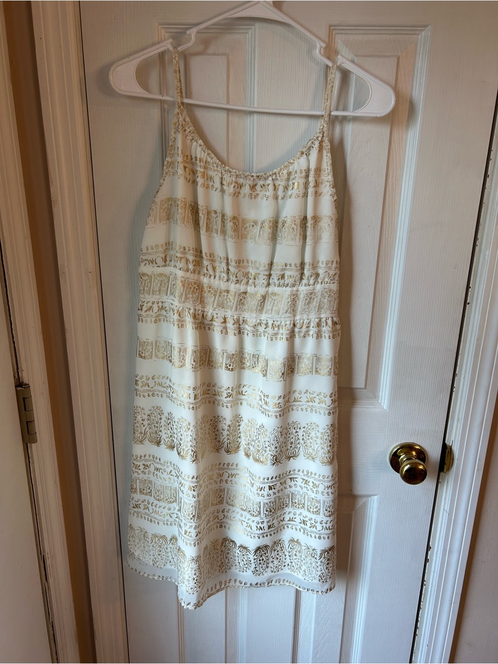 mark. Cream Slip Mini Dress with Gold Pattern Print